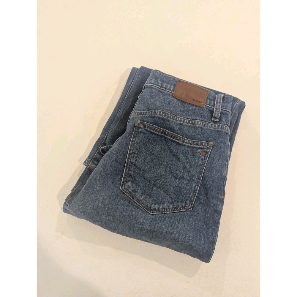 Madewell Slim Wide Leg Crop Jeans Womens 29 Blue High Rise Raw Hem Denim